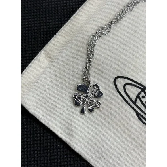 Vivienne Westwood Nana Lucky Four Leaf Clover Silver Necklace With Bag